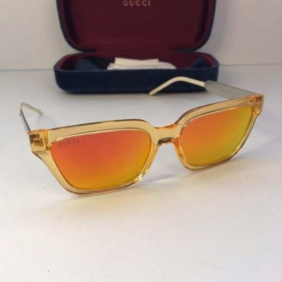 💯 - New  Authentic Gucci Orange Mirror Rectangular Men's Sunglasses GG0975S … - Picture 3 of 17